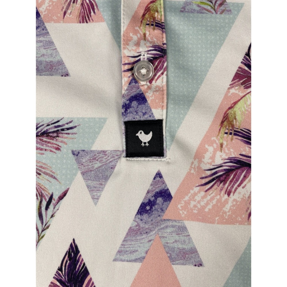 Bad Birdie Polo Shirt Mens L Multicolor Palm Tree Geometric Performance Golf Top - Picture 3 of 10